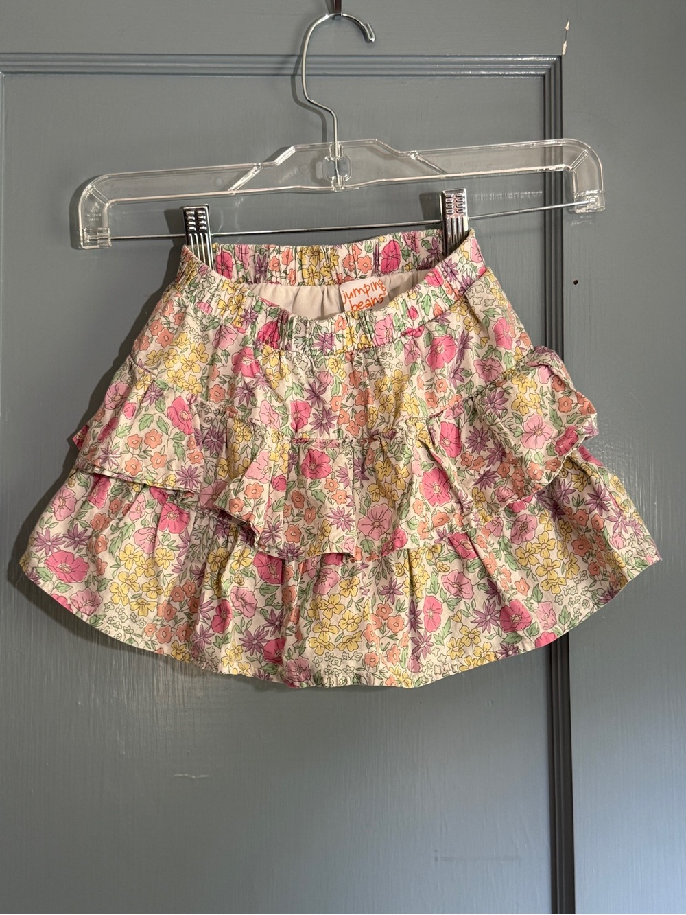 jumping beans Floral Ruffled Skirt in Pink, Yellow, Green on Cream